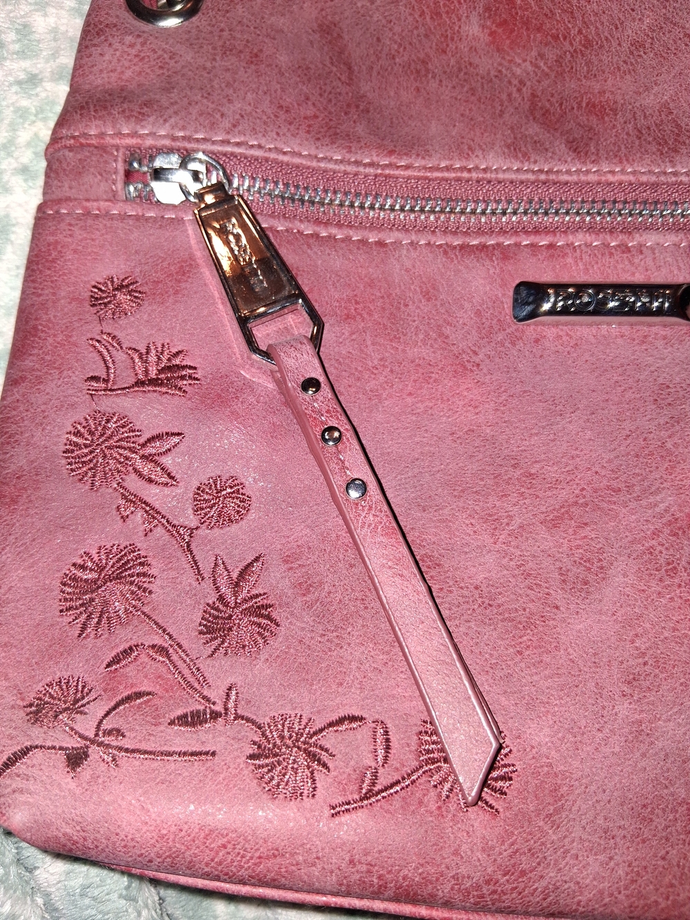 Embroidered Dusty Mauve Crossbody Bag with Adjustable Strap - Picture 2 of 6